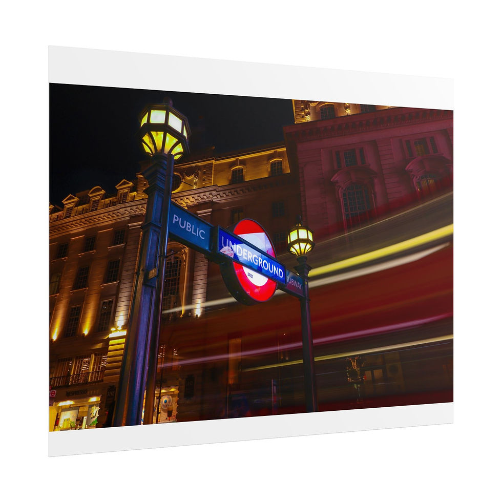 Thumbnail: Illuminated London Underground sign PUBLIC SUBWAY UNDERGROUND on a busy city street.