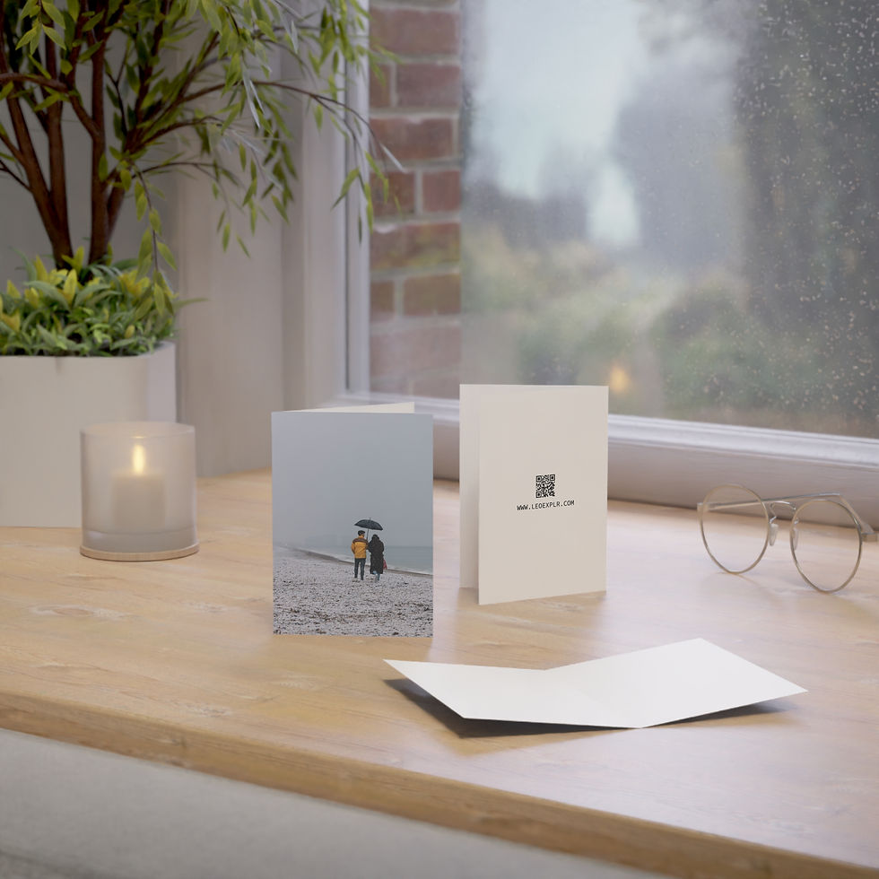 Thumbnail: Three greeting cards, "Scan me to find out more," on a window sill.