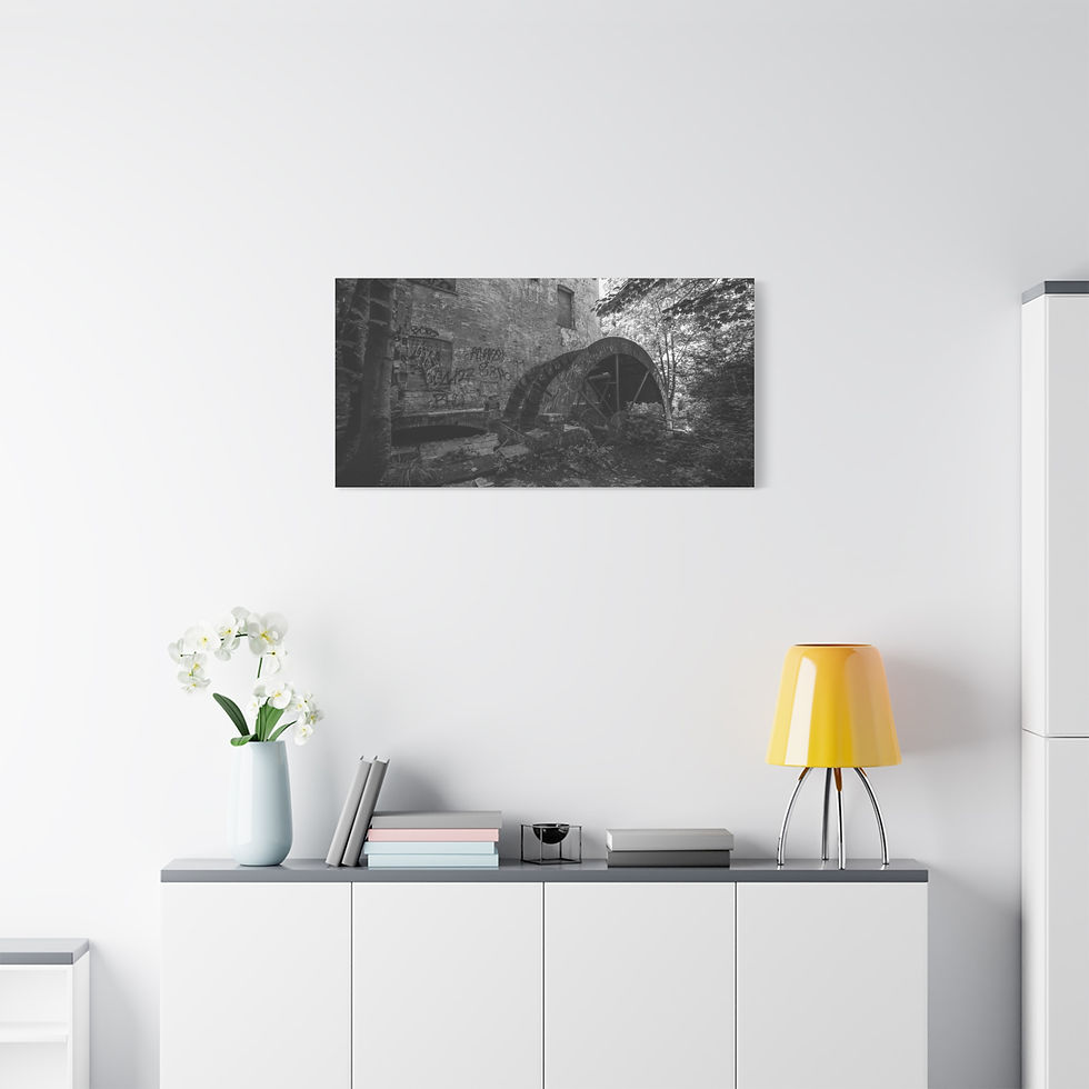 Thumbnail: Black and white old quarry archway entrance surrounded by dense foliage.
