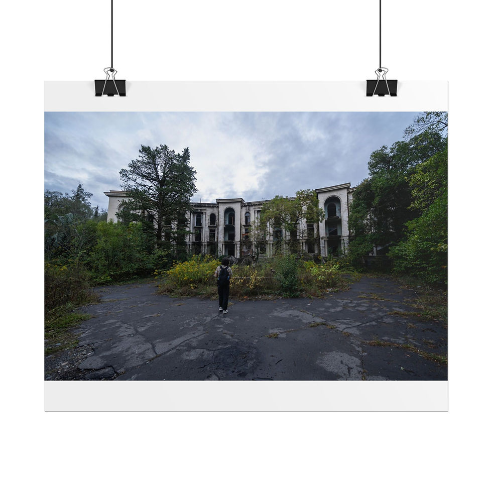 Thumbnail: Person stands before large, abandoned, overgrown mansion under cloudy sky.