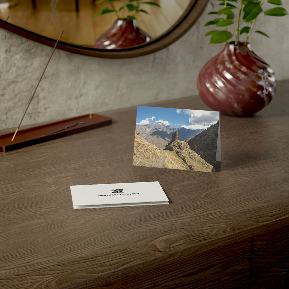 Thumbnail: Kazbegi in the Caucasus, Georgia | Greeting Cards - Pack of 1, 10, 30 or 50