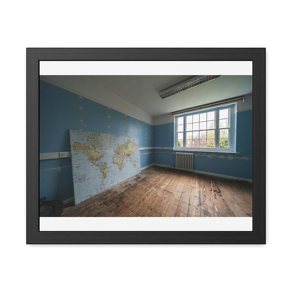 Thumbnail: Framed Print | Abandoned Classroom, World Map - Sussex School Wall Art