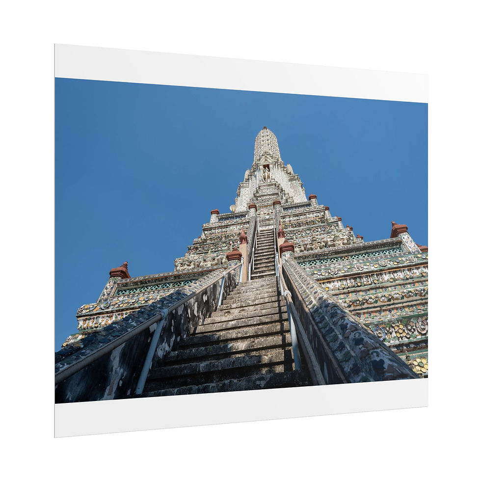 Thumbnail: Ornate Buddhist temple prang with steep steps against a clear blue sky.