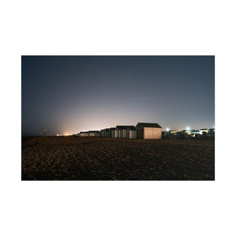 Thumbnail: Night view of storage buildings in a field with a glowing horizon.