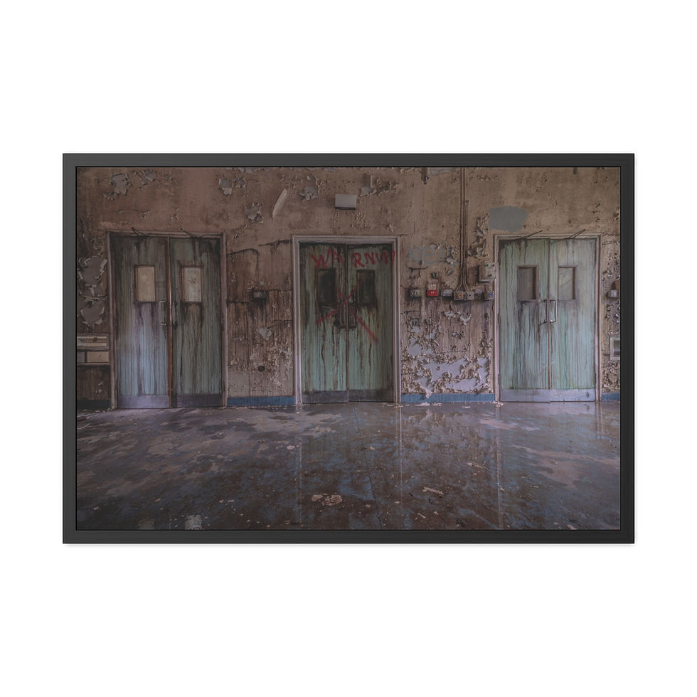 Thumbnail: Three dilapidated green doors in an abandoned, decaying room.