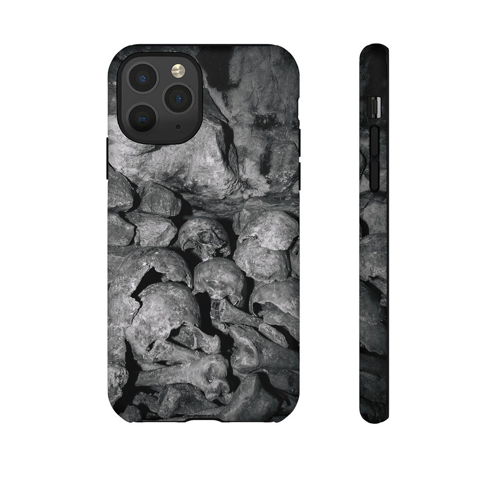 Thumbnail: Black and white phone case with Catacombs Poster Print - The Quiet Corridor.