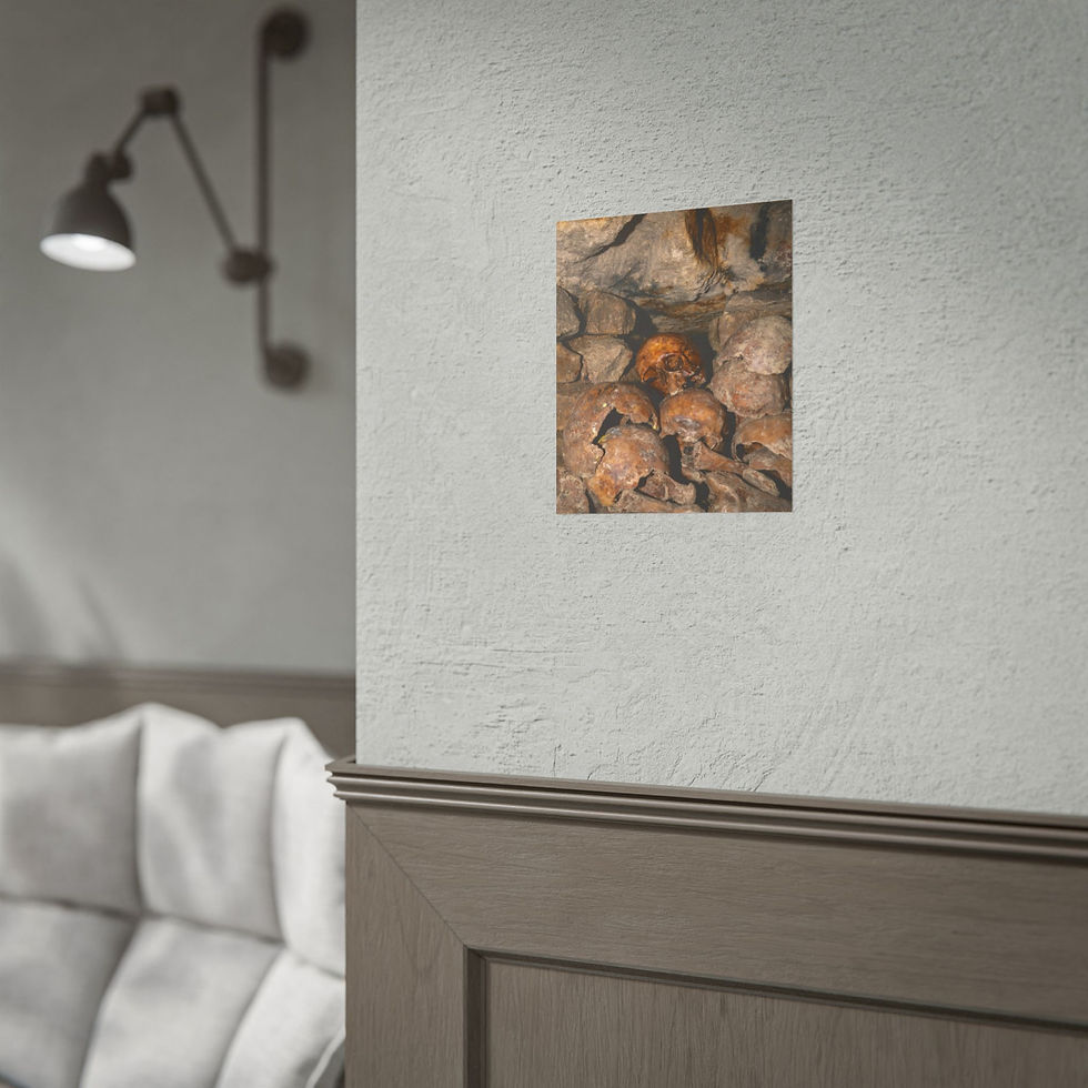 Thumbnail: Abstract art print of textured brown-orange rock formation on wall.