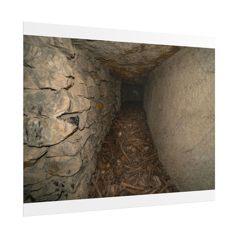 Thumbnail: Dark, narrow tunnel with rocky left wall and dry leaves on floor.