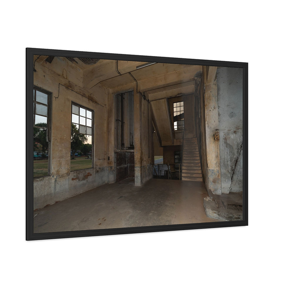 Thumbnail: Dilapidated room with cracked walls, large windows, and a crumbling staircase.