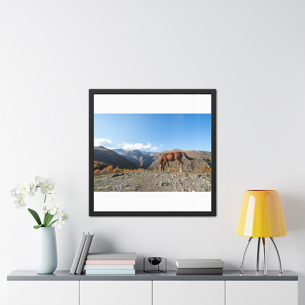 Thumbnail: Framed picture showing a dry mountain landscape under a clear blue sky.