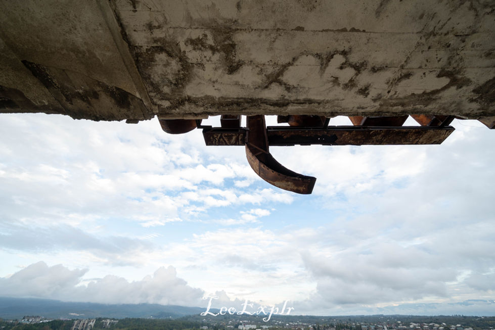 The underside of an old hotels rooftop sign in Tskaltubo.