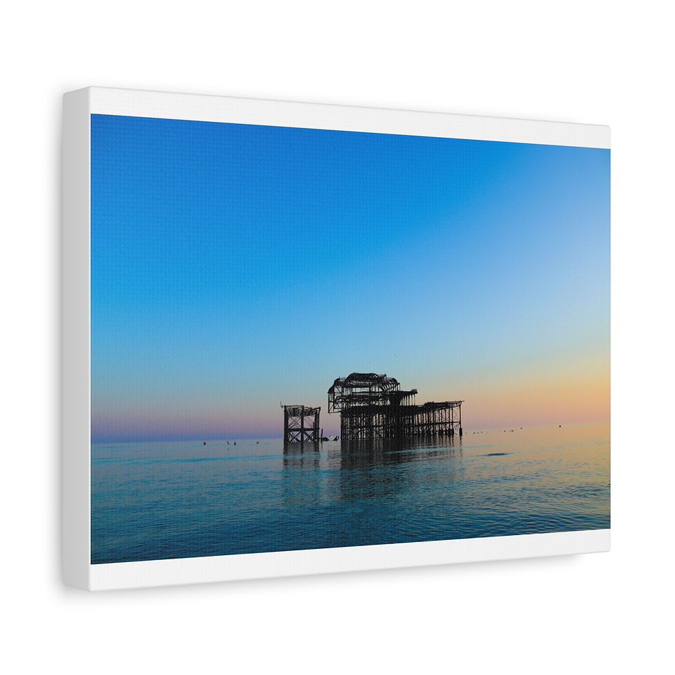 Thumbnail: Abandoned wooden structure in calm water under a vibrant twilight sky.