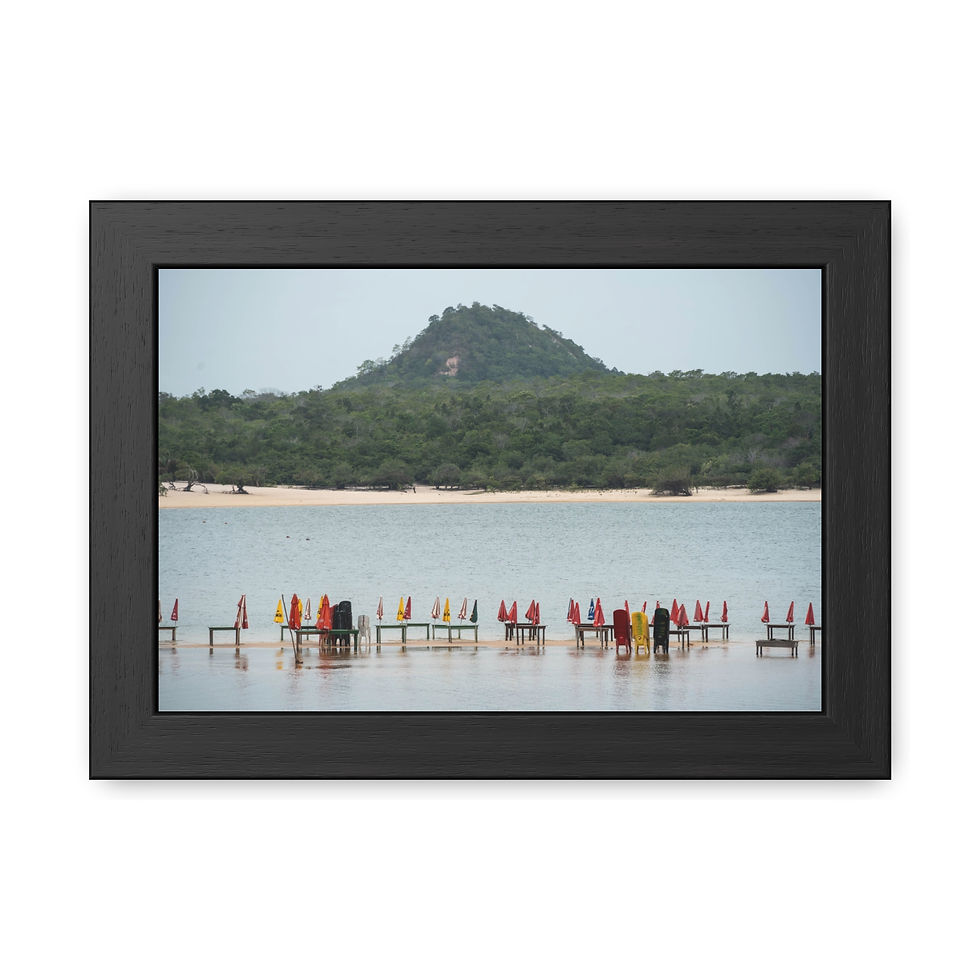Thumbnail: Colorful people standing on platforms in shallow water, green island backdrop.