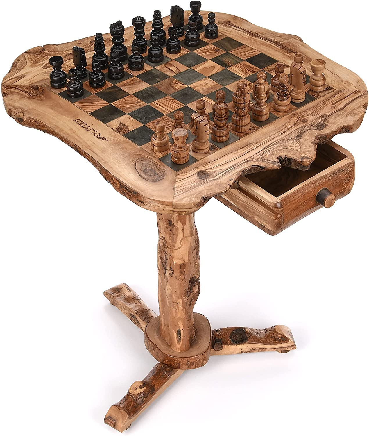 OLIVIEU ~ INTELLIGENTE ~ Chess Table ~ 20 inch ~ Olive Wood Chess Table Furnitur