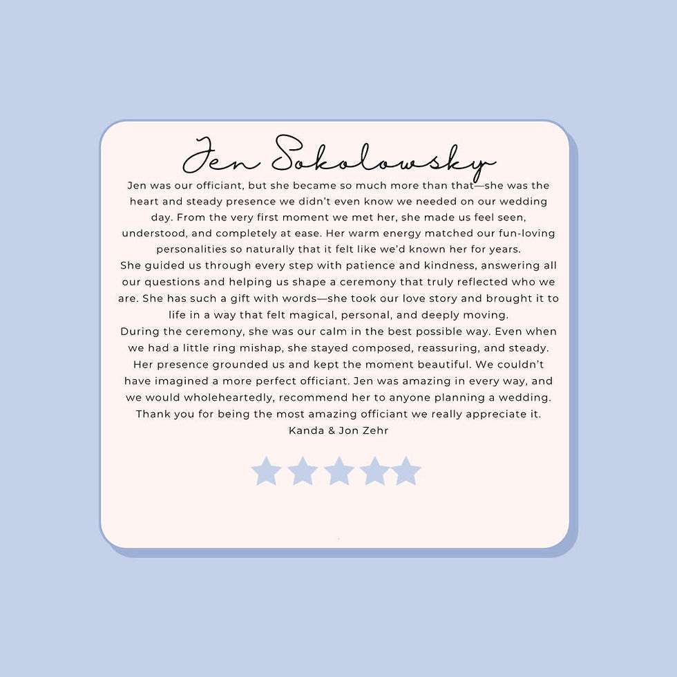 Jen Sokolowsky Wedding Officiant Kitchener- Waterloo