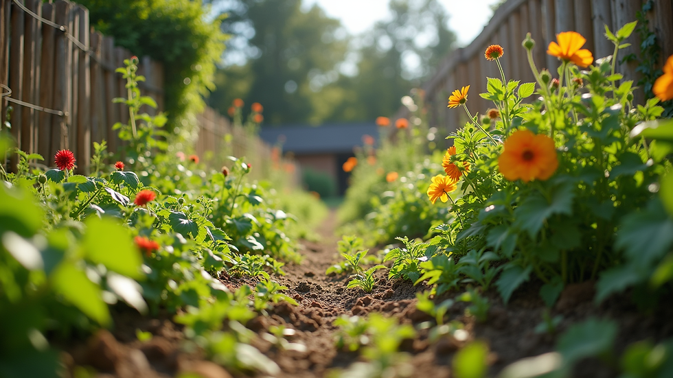 Eye-level view of a vibrant community garden with diverse plants
