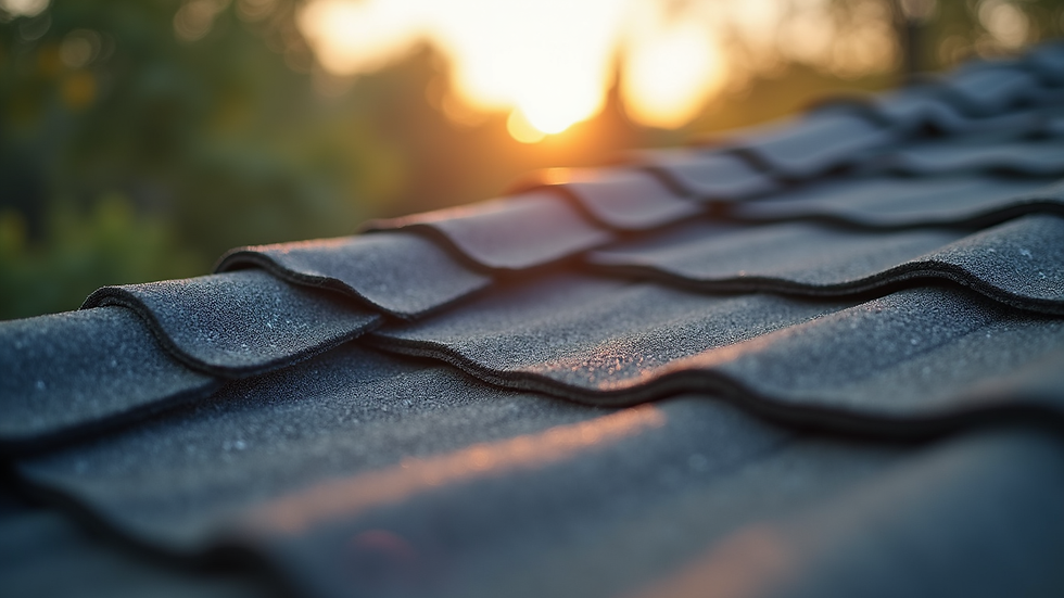 Close-up view of synthetic hurricane-resistant roofing shingles on a residential roof
