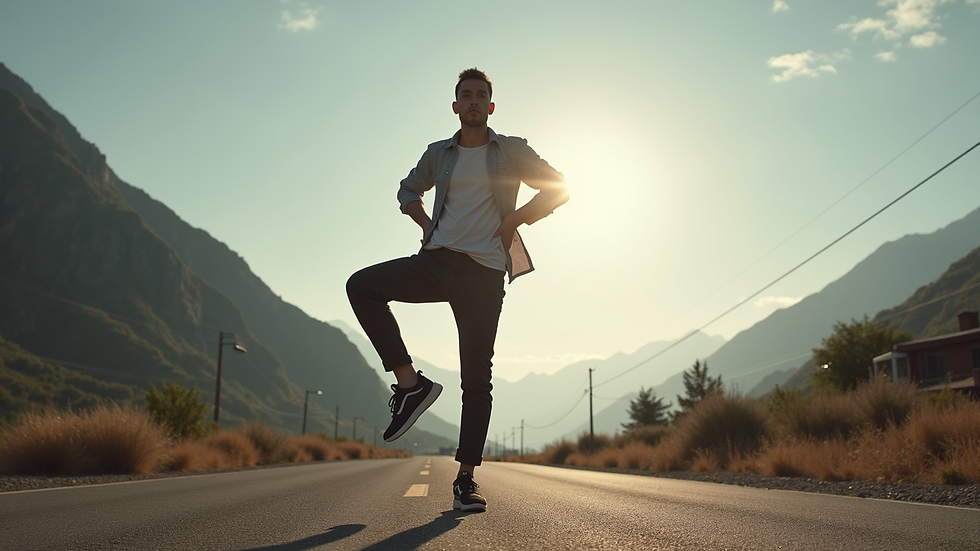 High angle view of a person balancing on one leg outdoors