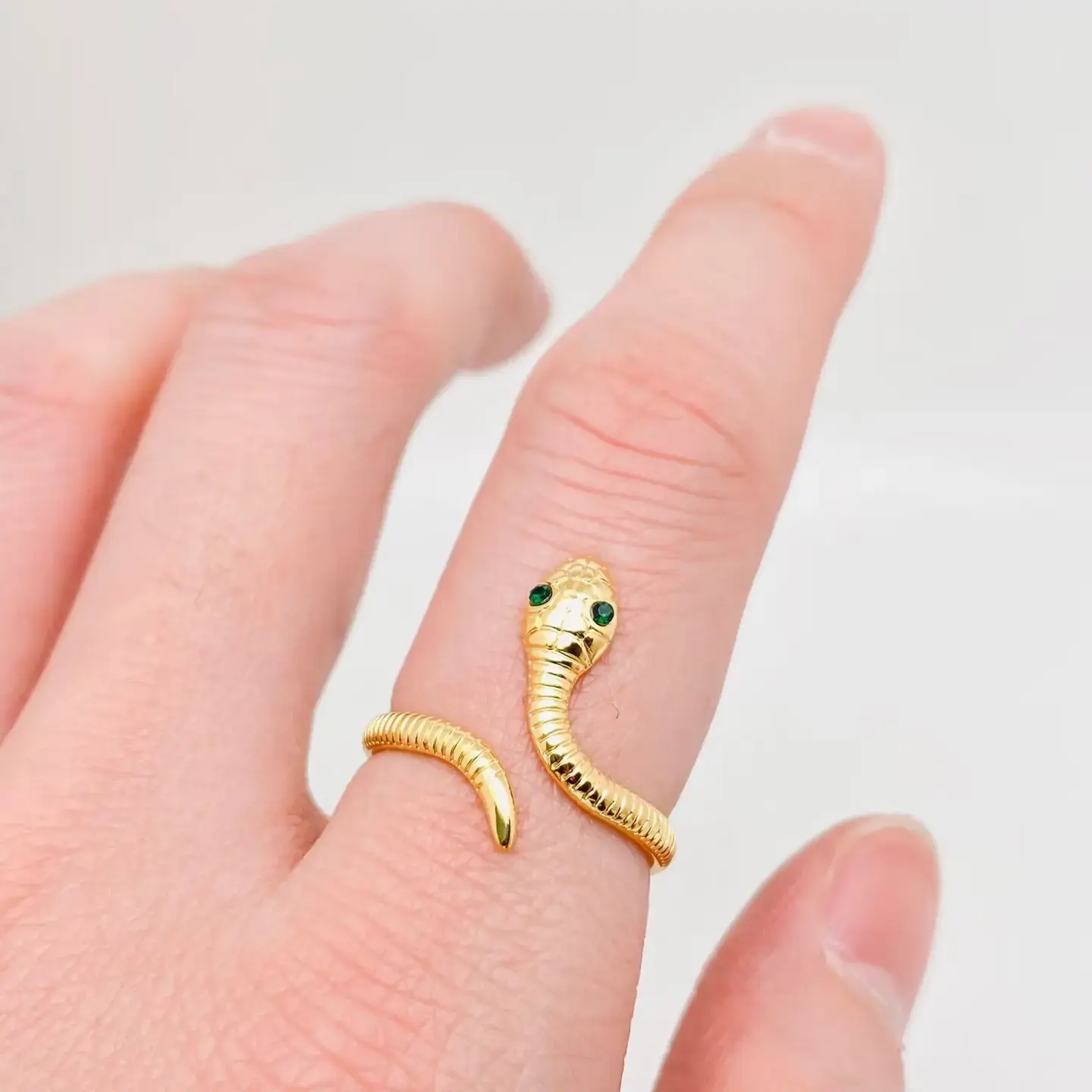 Green Eyes Snake Adjustable Ring