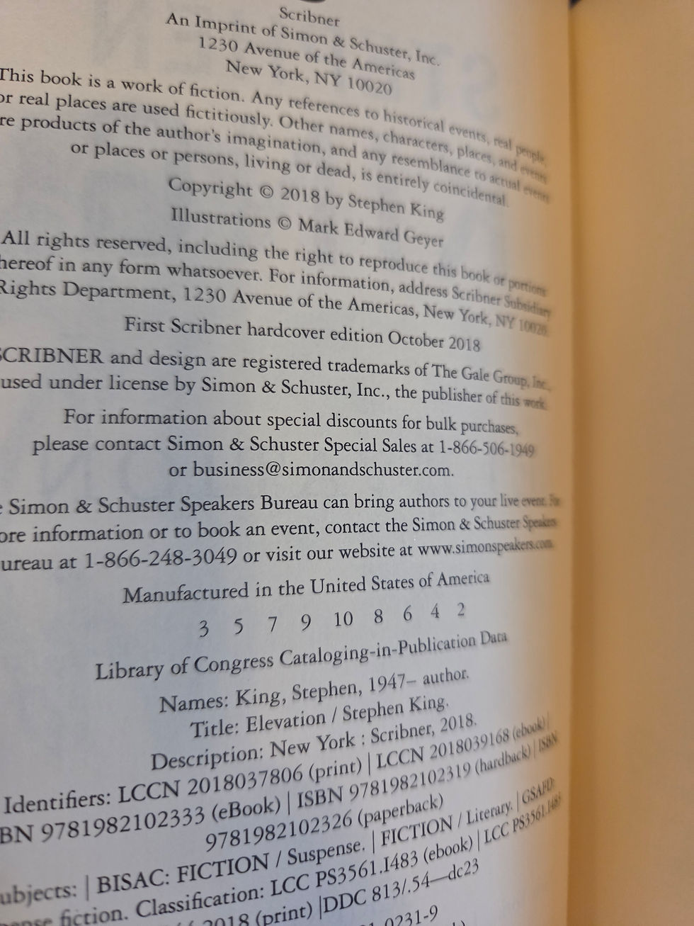 Thumbnail: Stephen King Elevation 1st Edition 2nd Printing