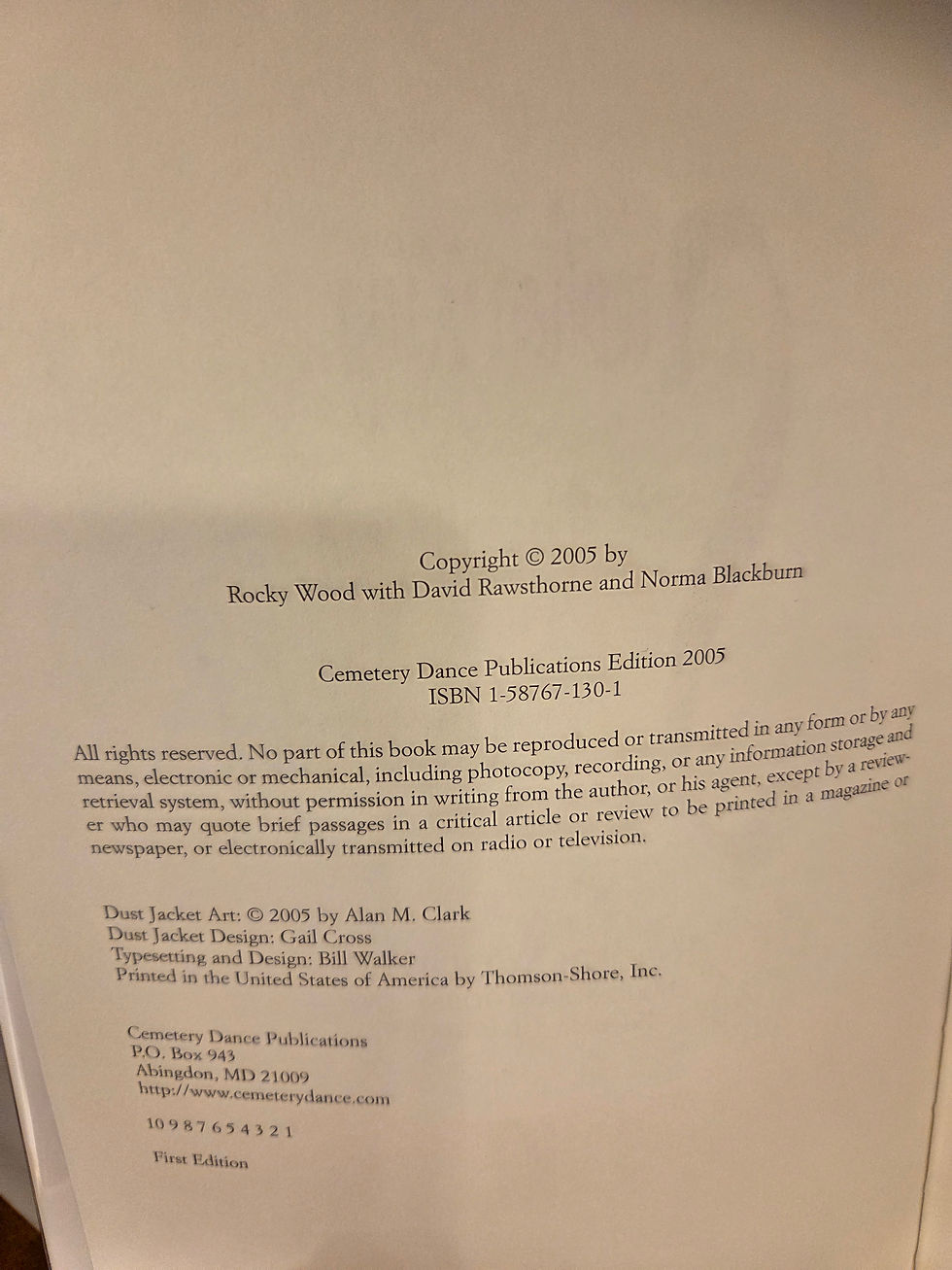 Thumbnail: Rocky Wood Stephen King CD Uncollected Unpublished 1st Edition copyright page