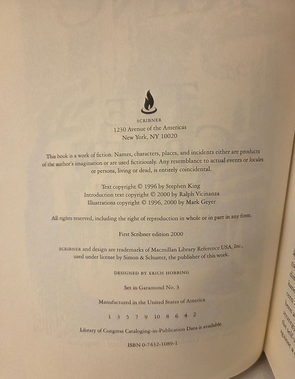 Thumbnail: Stephen King First Edition Green Mile Copyright Page