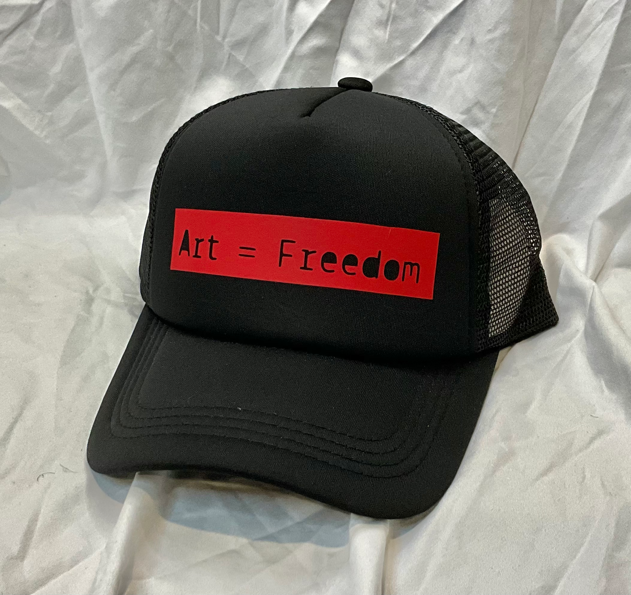 Black Trucker Hat Red Logo