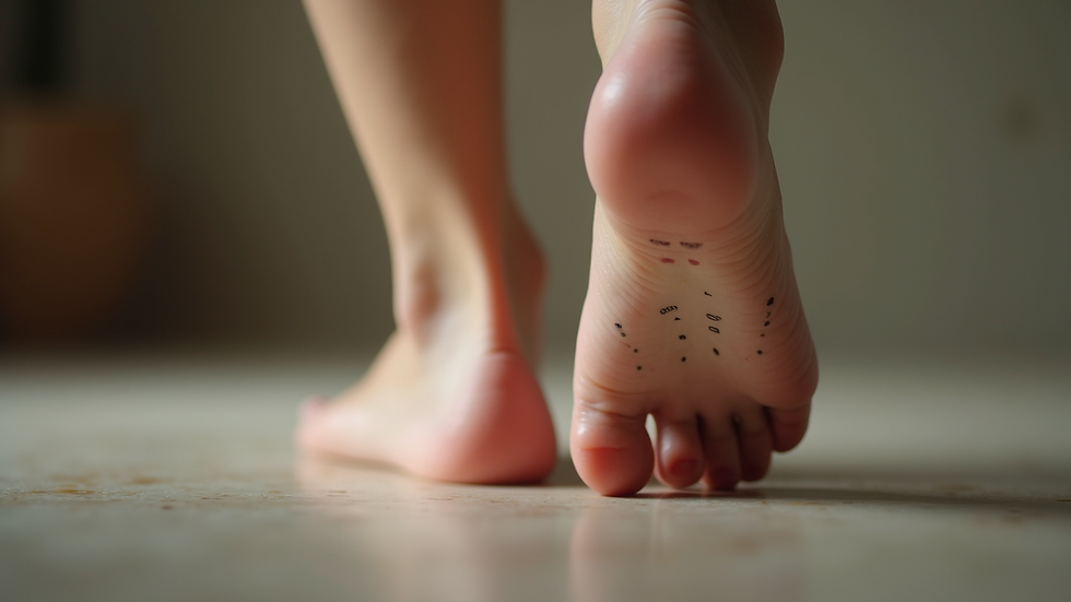 Close-up view of a foot with reflexology points marked