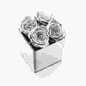 year long roses, infinity roses, forever roses, metallic roses, silver roses, silver rose, mirrored cube, metallic roses, metallic rose heads, metallic, roses, metallic silver, bedroom decor, decor, interior design, interior design ideas