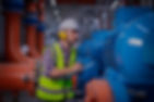 Industry engineer under checking the industry cooling tower air conditioner is water cooli