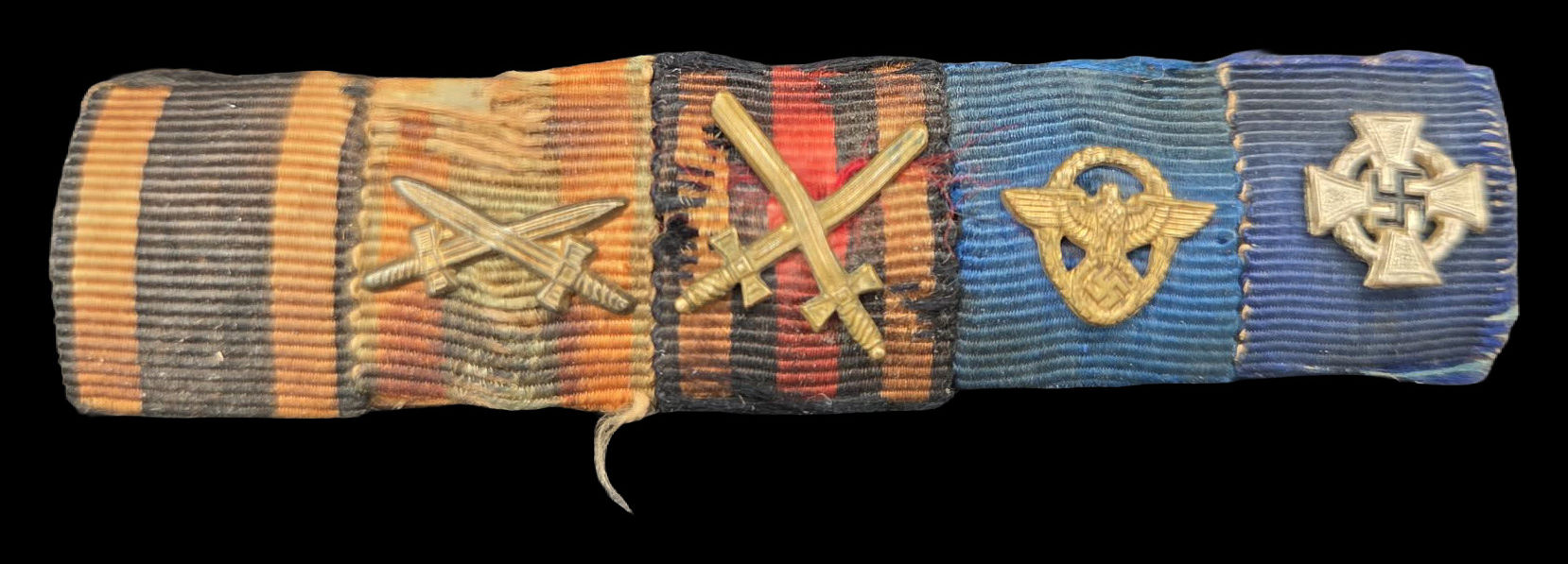 Original German WWII Military Ribbon Bar Set with Swords Devices