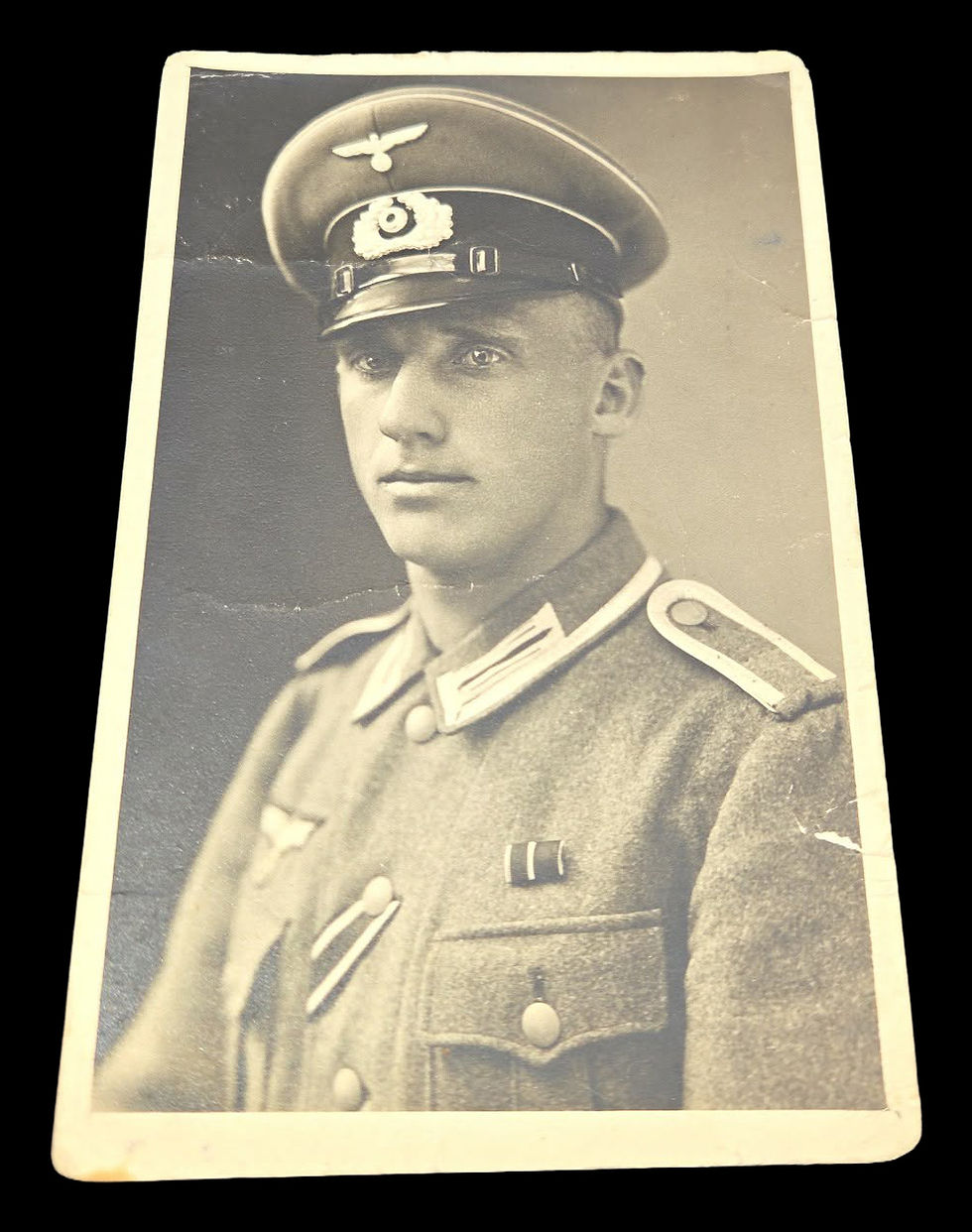 Thumbnail: German WWII Heer Gefreiter Decorated Soldier Visor Cap Portrait Postcard