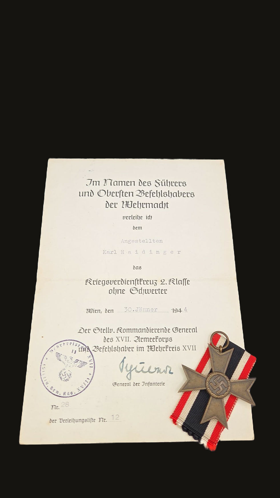 Thumbnail: German WWII War Merit Cross 2nd Class Medal & Award