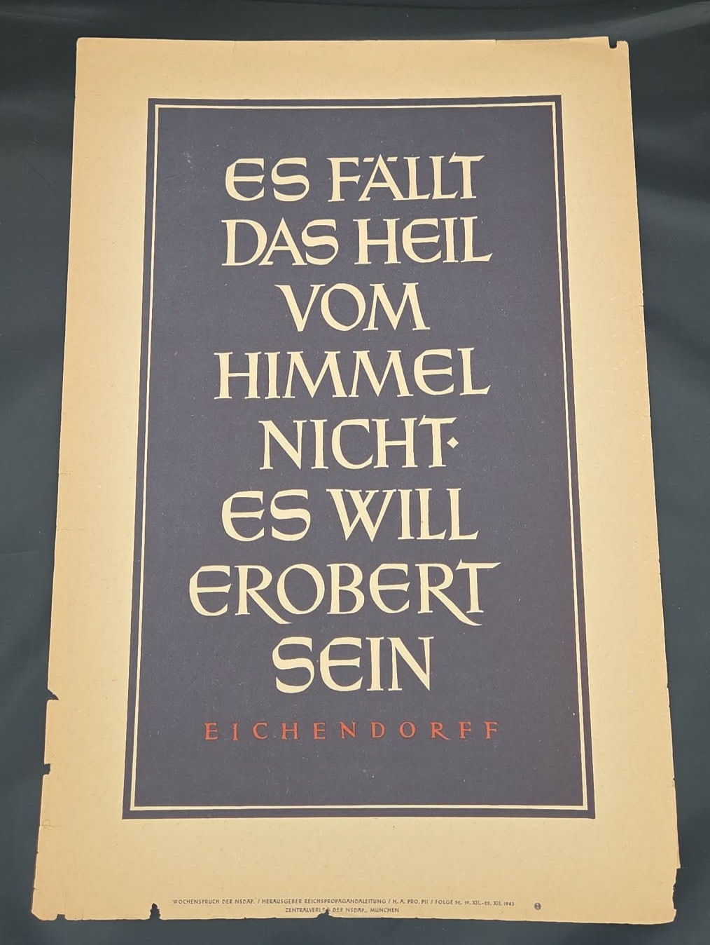 1944 NSDAP Wochenspruch Poster – Eichendorff Quote