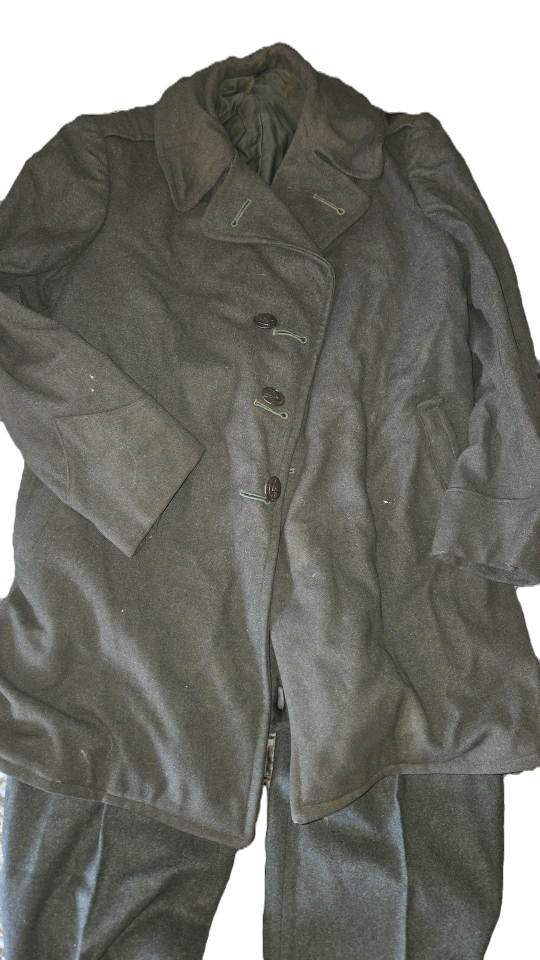 WWII Named USMC Green Wool Overcoat and Trousers