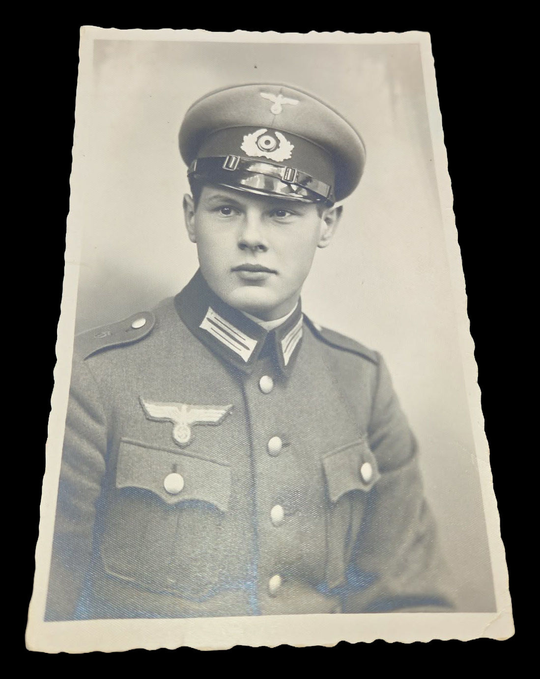 German WWII Heer Soldier Visor Cap Studio Portrait Postcard