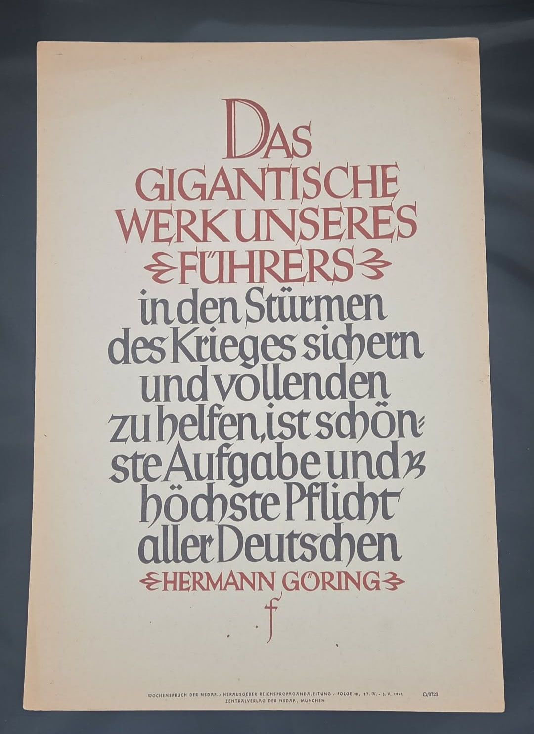 NSDAP Wochenspruch Weekly Quotation Propaganda Poster