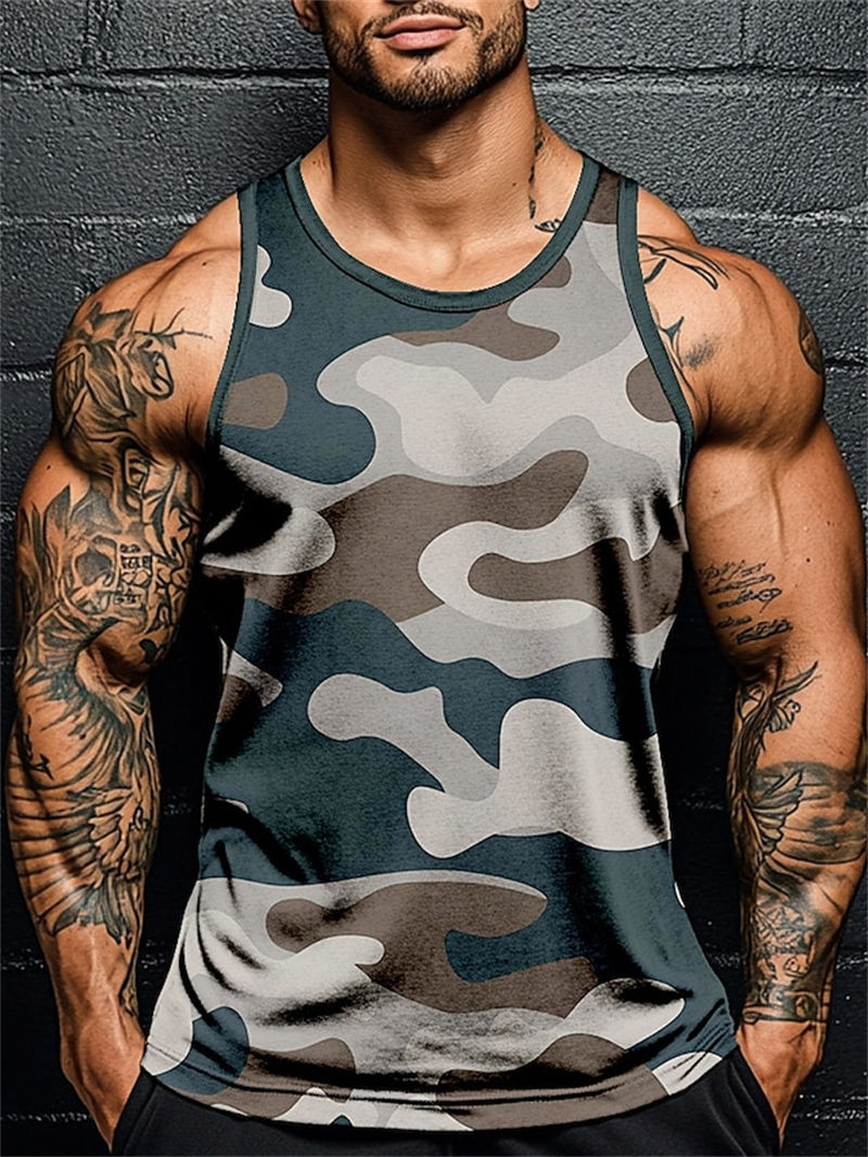 Miniatura: 3D Print Camouflage Graphic Men's Sleeveless T-Shirt Summer New Sport Fitness Ve