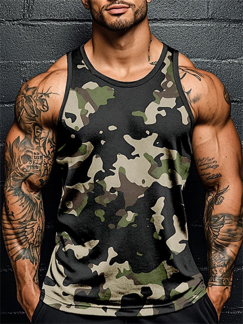 Miniatura: 3D Print Camouflage Graphic Men's Sleeveless T-Shirt Summer New Sport Fitness Ve