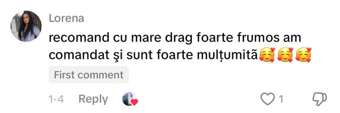 Comentariu pe TikTok: „recomand cu mare drag foarte frumos am comandat şi sunt foarte mulțumitã”