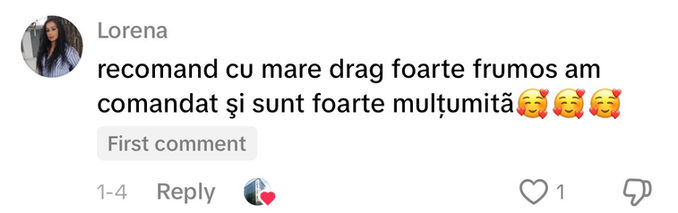 Comentariu pe TikTok: „recomand cu mare drag foarte frumos am comandat şi sunt foarte mulțumitã”