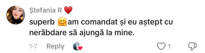 Comentariu pe TikTok: „superb am comandat și eu aștept cu nerăbdare să ajungă la mine.”