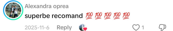Comentariu pe TikTok: „superbe recomand”