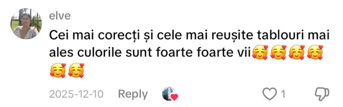 Comentariu pe TikTok: „Cei mai corecți și cele mai reușite tablouri mai ales culorile sunt foarte foarte vii”