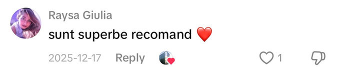 Comentariu pe TikTok: „sunt superbe recomand”