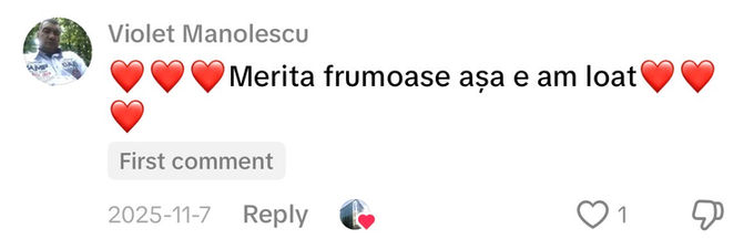 Comentariu pe TikTok: „Merita frumoase așa e am loat”