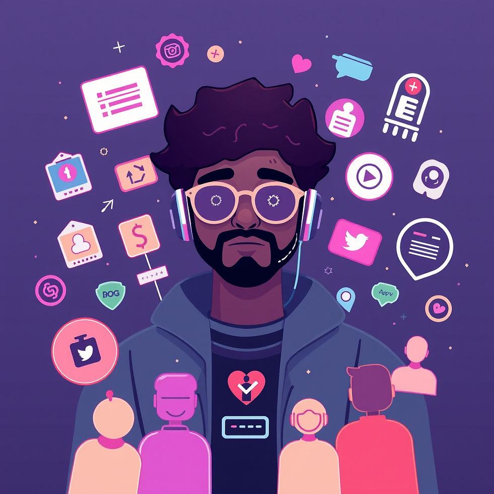 Modern creator economy concept illustration featuring a digital creator surrounded by engaged paying supporters, subscription icons, membership badges, and community elements
