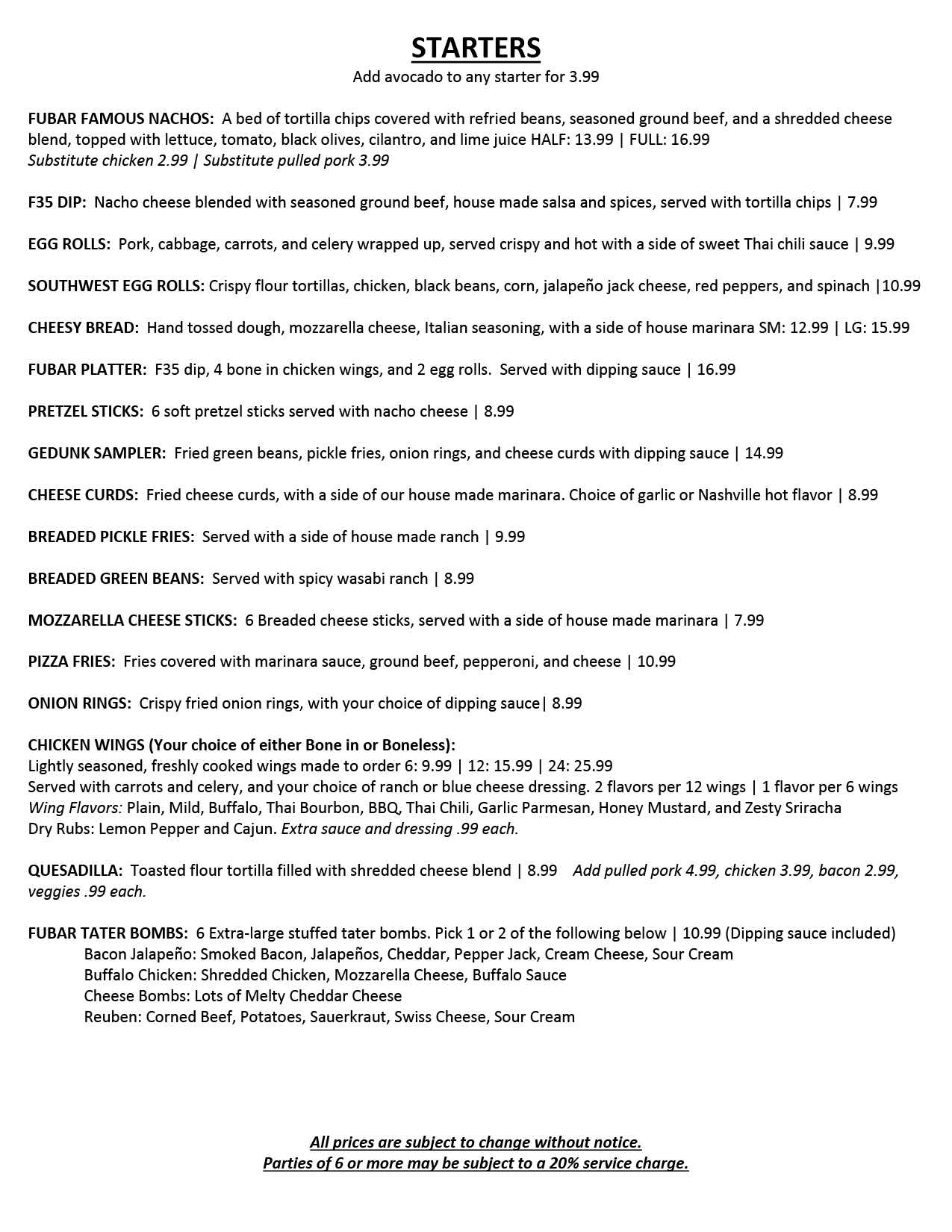 Fubar Starter Menu