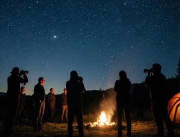 Stargazing by a bonfire