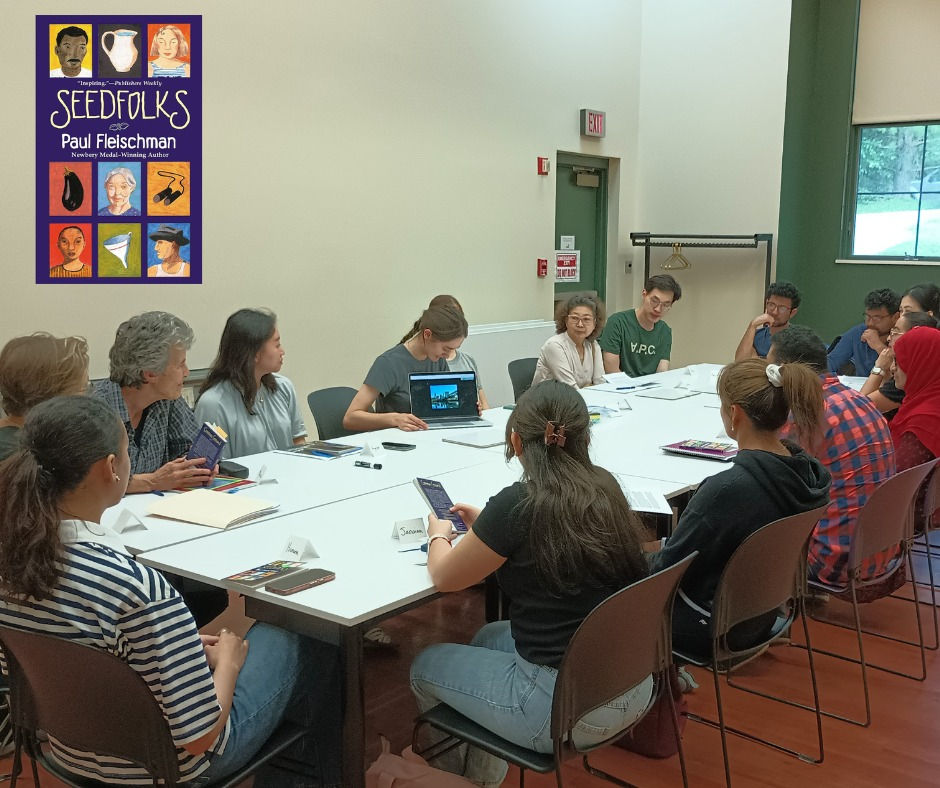 Our book club for English language learners has been held at the Blacksburg Public Library. The intermediate/advanced group is reading Seedfolks by Paul Fleischman.